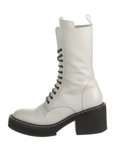 Pre-owned Khaite Leather Combat Boots In White