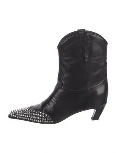 Pre-owned Khaite Leather Crystal Embellishments Western Boots In Black