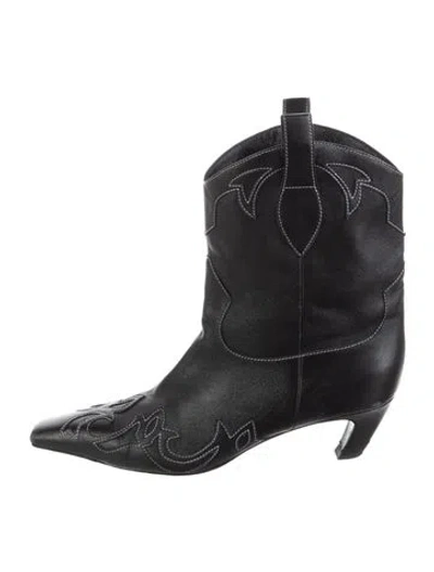 Pre-owned Khaite Leather Crystal Embellishments Western Boots In Black