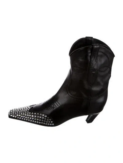 Pre-owned Khaite Leather Crystal Embellishments Western Boots In Black
