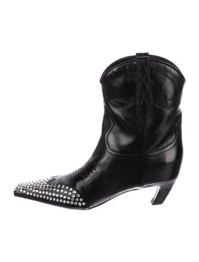 Pre-owned Khaite Leather Crystal Embellishments Western Boots In Black