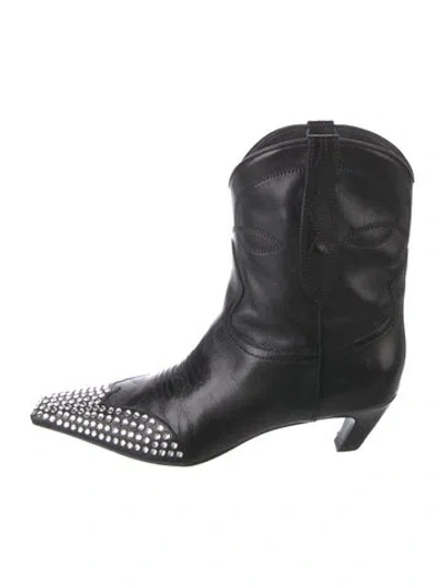 Pre-owned Khaite Leather Crystal Embellishments Western Boots In Black