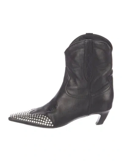 Pre-owned Khaite Leather Crystal Embellishments Western Boots In Grey
