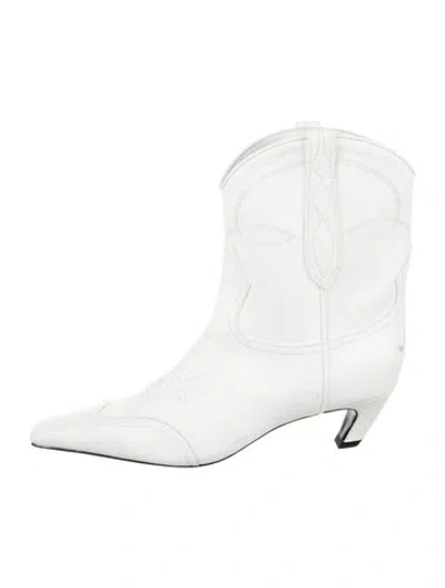 Pre-owned Khaite Leather Embroidered Accent Boots In White