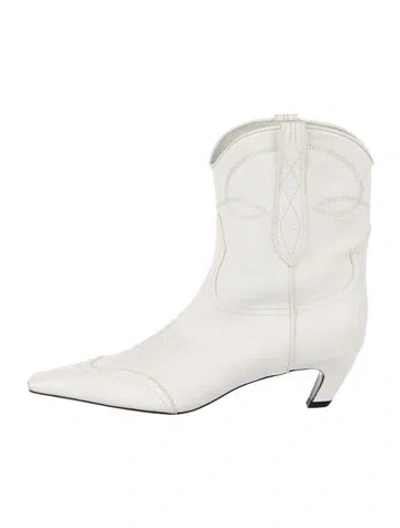 Pre-owned Khaite Leather Embroidered Accent Boots In White