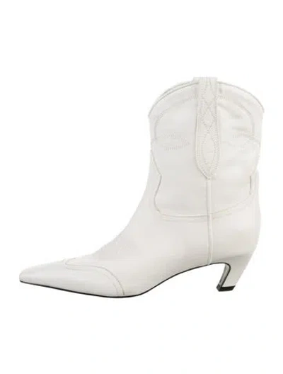 Pre-owned Khaite Leather Embroidered Accent Western Boots In White