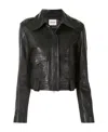 Khaite Cropped Lamb Nappa Leather Jacket With Pointed Collar In Black