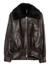 Khaite Daemon Oversized Leather Jacket With Shearling Collar In Multi