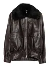 Khaite Daemon Oversized Leather Jacket With Shearling Collar In Brown