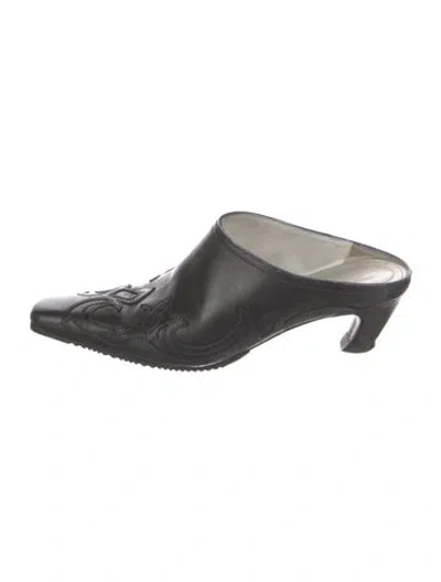 Pre-owned Khaite Leather Leather Trim Embellishment Mules In Black