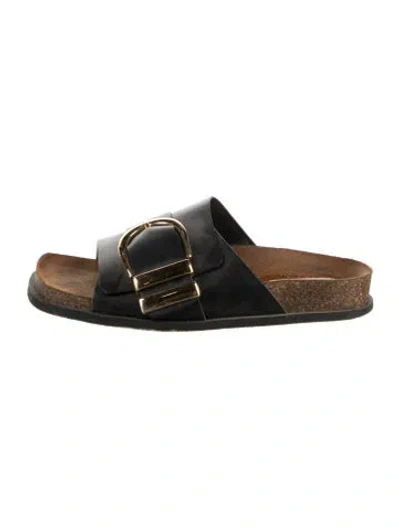 Pre-owned Khaite Leather Leather Trim Embellishment Slides In Black