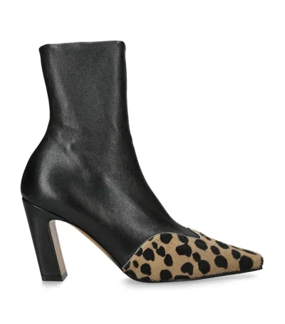 KHAITE LEATHER LEOPARD-TRIM NEVADA ANKLE BOOTS 85