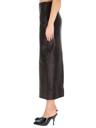 Khaite Leather "loxley" Skirt In Black