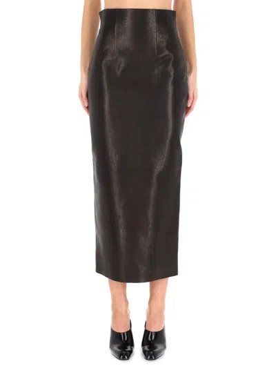 Khaite Midi-length Lamb Leather Skirt With High Waist In Black