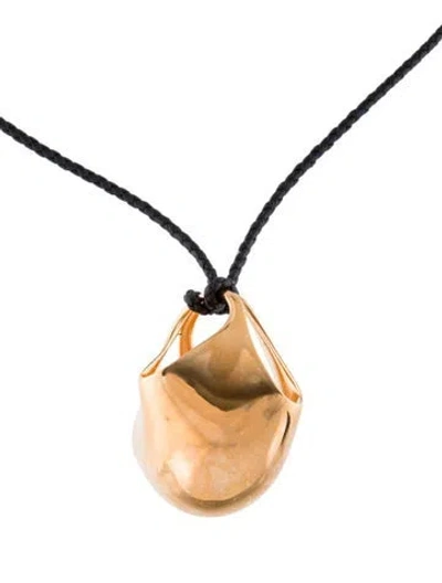 Pre-owned Khaite Leather Medium Lotus Pendant Necklace, 28" In Black