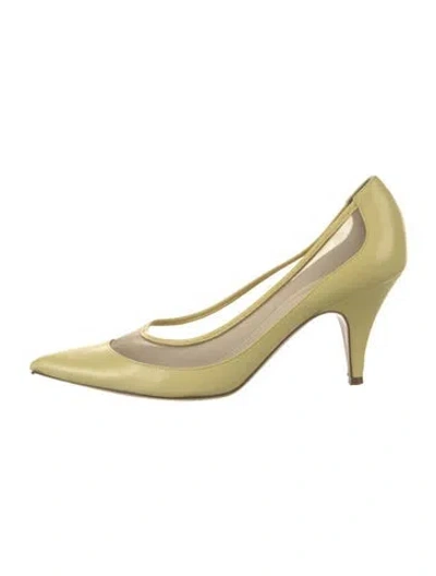 Pre-owned Khaite Leather Mesh Accents Pumps In Yellow
