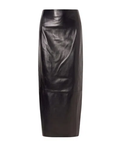 Khaite Leather Midi Skirt In Black