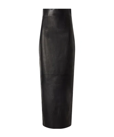 Khaite Loxley Leather Midi Skirt In Black