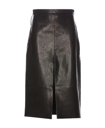 KHAITE KHAITE FRONT-SLIT LEATHER MIDI SKIRT