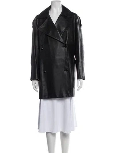 Pre-owned Khaite Leather Peacoat In Gray