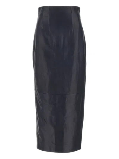Khaite Leather Pencil Skirt In Black