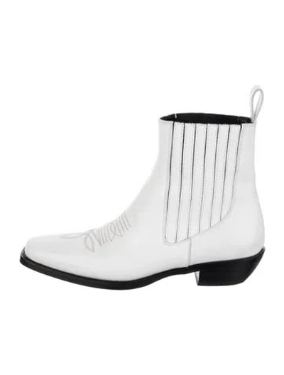 Pre-owned Khaite Leather Pleated Accents Western Boots In White