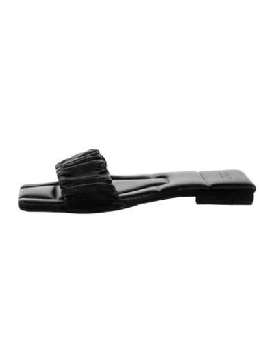 Pre-owned Khaite Leather Ruffle Embellishment Slides In Black
