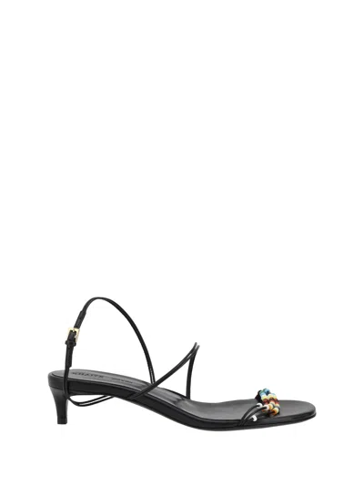 Khaite Loop Beaded Leather Sandals In Black