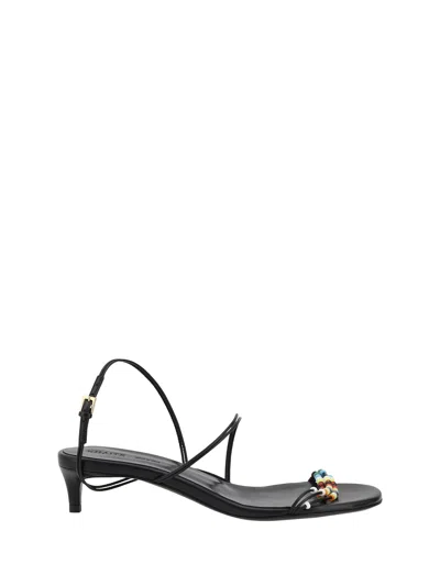Khaite Loop Beaded Leather Sandals In Black
