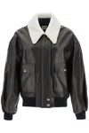 Khaite Shellar Shearling Collar Leather Aviator Jacket