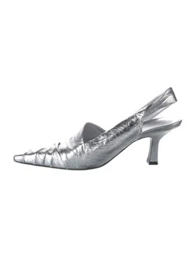 Pre-owned Khaite Leather Slingback Pumps In Silver