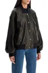 Khaite Spence Leather Bomber Jacket In Brown