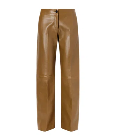 Khaite Mita Leather Straight-leg Pants In Brown