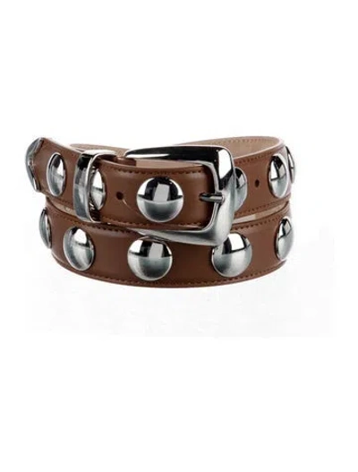 Pre-owned Khaite Leather Studded Accents Belt In Brown