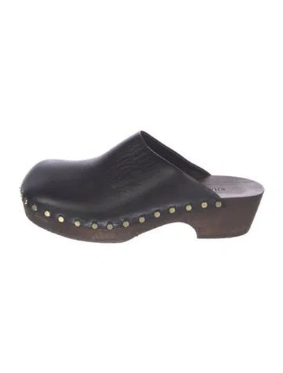 Pre-owned Khaite Leather Studded Accents Mules In Black/brown