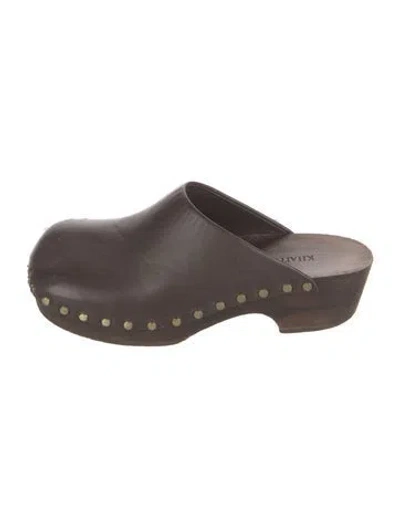 Pre-owned Khaite Leather Studded Accents Mules In Brown