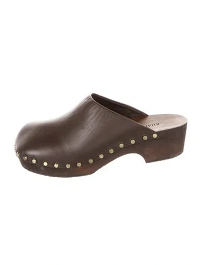Pre-owned Khaite Leather Studded Accents Mules In Brown