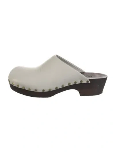 Pre-owned Khaite Leather Studded Accents Mules In Brown/white