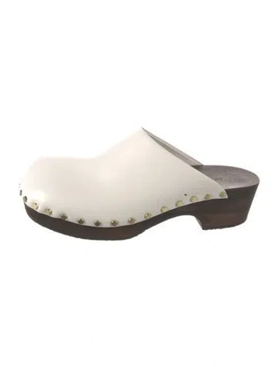 Pre-owned Khaite Leather Studded Accents Mules In Brown/white