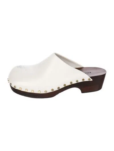 Pre-owned Khaite Leather Studded Accents Mules In Brown/white