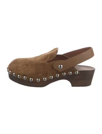 Pre-owned Khaite Leather Studded Accents Slingback Flats In Brown