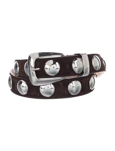 Pre-owned Khaite Leather Studded Accents Waist Belt In Brown