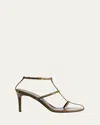 Khaite Leather T-strap Sandals In Dark Olive