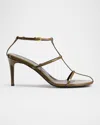 Khaite Leather T-strap Sandals In Dark Olive