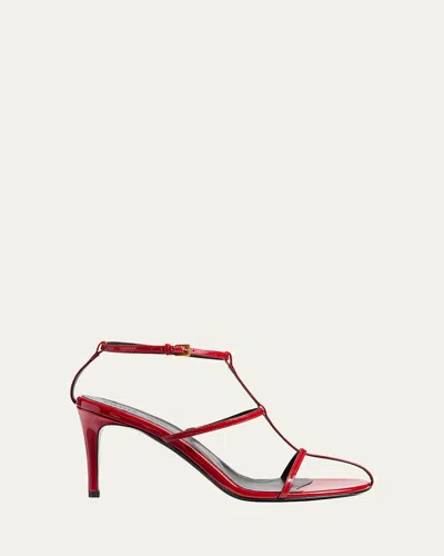 Khaite Leather T-strap Sandals In Fire Red