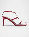 Khaite Leather T-strap Sandals In Fire Red