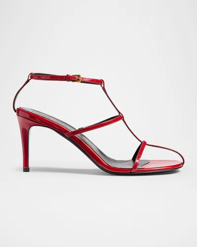 KHAITE LEATHER T-STRAP SANDALS