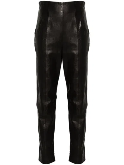 Khaite Leather Tapered Trousers In Black