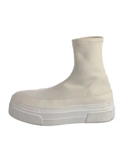 Pre-owned Khaite Leather Trim Embellishment Boots In White