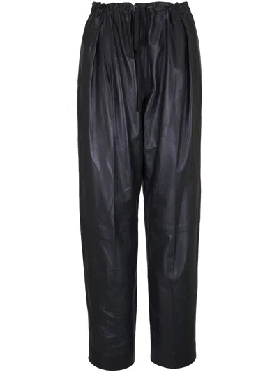 Khaite Ashford Pleated Leather Pants In Black